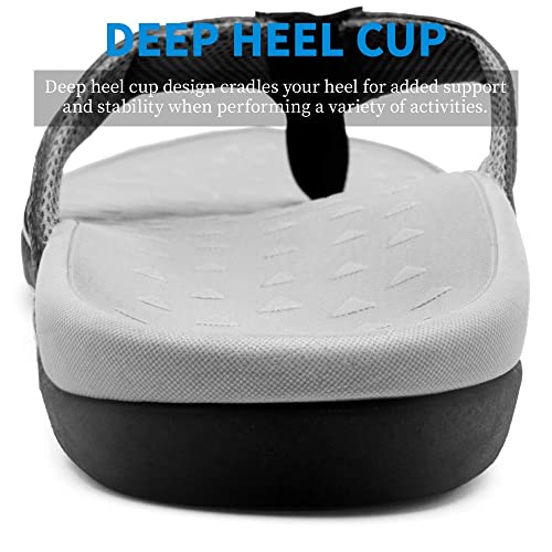 Sandals for Men Toe Post Leather Flip Flops Arch Support Outdoor Walking Summer Beach Slippers Black Grey Size 94