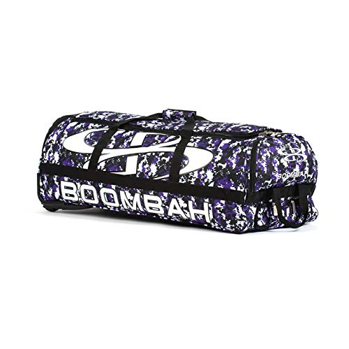 Boombah Brute Camo Rolling Baseball Softball Bat Bag - 35  x 15  x 12-1 2  - Black Purple - Holds 4 Bats and Room for Gear - Wheeled Bag