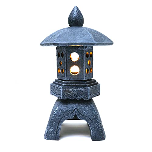 MIBUNG Pagoda Lantern Garden Statue with Solar Lotus Lights, Large Resin Japanese Temple Pagoda Lamp...
