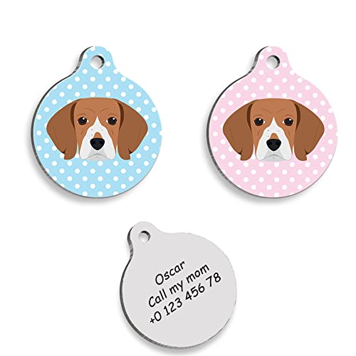 BEAGLE Personalized Dog Tag - Custom Name Tag - ID Tag for Dog & Cat - Customized Pet Tags - Dog Name Tag - Cat Name Tag - Engraved Dog Tag (Blue)