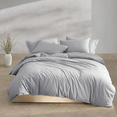 Calvin Klein - Queen Comforter Set with Shams 100% Cotton Percale Bedding Garment Washed Medium Weight for All Season Washed Percale Steel Blue