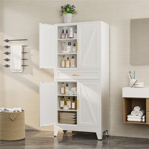 Image of Bevivog Tall Pantry Cabinet with Drawers, 71 inch Metal Storage Cabinets with Doors and Shelves, 4 Doors Freestanding Cupboard for Kitchen /Office /Dining Room /Living Room /Laundry