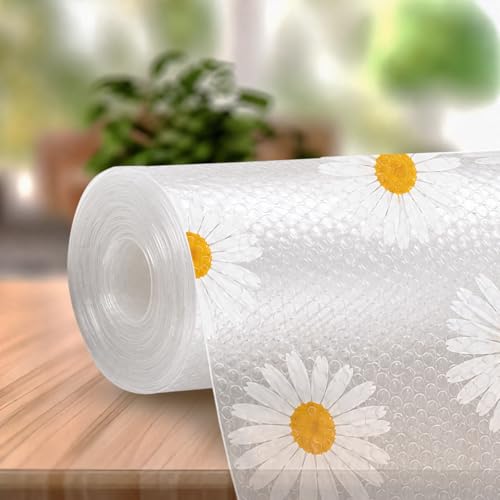 Image of SITTELLA (45cm x 10 m) Food-Grade Anti-Slip Washable Kitchen Drawer & Shelf Liner | Multipurpose Waterproof Fridge, Table & Cabinet Mat | Non-Toxic, Cuttable & Reusable(White -Flower)