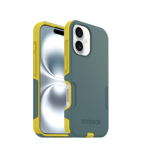 Image of OtterBox iPhone 16 (Only) - Commuter Series MagSafe Case - Ocean Sunrise (Green & Yellow) - Built-in Magnets - Slim & Tough - Pocket-Friendly - with Port Protection