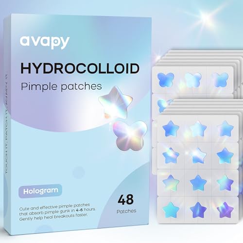 AVAPY Pimple Patches for Face, Cute Hydrocolloid Acne Patches, Colorful Hologram Star Sport Stickers, Zits & Blemish, Pimple Patch with Salicylic Acid, Blue Star Butterfly Pimple Patch (48 Count)
