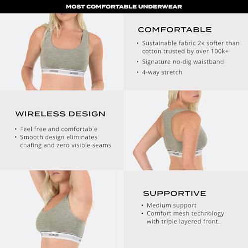Image of Woxer Boss Bralette for Women - Wireless, Seamless, Comfortable Racerback - Soft Modal Workout & Sports Bra, Lounge, Yoga & Sleep Bralette, Everyday Wireless Bra, Heather Grey M