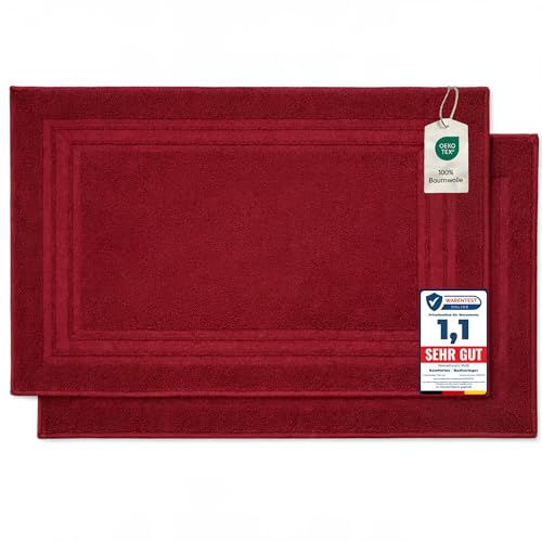 Komfortec Lot de 2 Tapis de Bain, en Tissu éponge, lavables, 600 g/m² et 100% Coton Absorbant et à séchage Rapide, Aurore Rouge, 50 x 70 cm