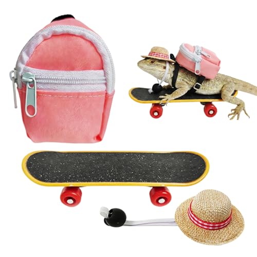 Wezalget Jouets pour Dragon Barbu - Chapeau Réglable Fournitures pour Reptiles | Accessoires pour Lézards Set De Jouets Planche À roulettes - pour Cosplay Photos Fête Enrichissement