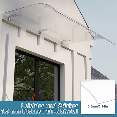 Miniatura 3 de Froadp Marquesina Para Puerta De Casa, 50 X 80 Cm, Techo De Puerta De Pet Transparente, 3,5 Mm De Grosor, Protección Contra La Lluvia Y Protección Uv, Para Puerta, Ventana, Balcón, Garaje, Terraza