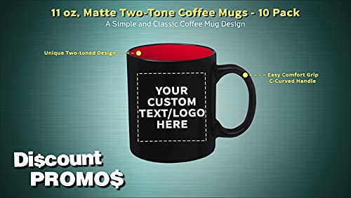 DISCOUNT-PROMOS-10-Matte-Two-Tone-Coffee-Mugs-Set-11-oz-Customizable-Text-Logo-Stoneware-Drinkware-Durable-C-handle-Red
