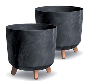 Foto di Tymar - Portavaso grande con piedi, vaso per fiori, finitura opaca, per interni ed esterni (confezione da 2, effetto cemento, antracite; altezza: 28,5 cm/diametro: 30 cm)