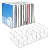 CD Holder Stand Shelf Organizer, Holds Up To 14 Standard CD DVD, Clear Acrylic Vinyl Rack, Stackable Box/Tray/Cases for Record Media Movie Display Organization & Storage Solution, Countertop, Cabinet