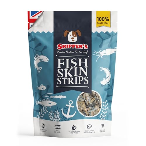 SKIPPER'S Fish Skin Strips - Grain & Cereal Free Dog Treats, Gently Air Dried Long Lasting Fish Skin Chews, Good for Cleaning Teeth, Essential Source of Omega 3 Oils | (1kg)