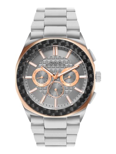 Image of French Connection Textured Grey Round Dial with Stainless Steel Multifunction Watch for Mens - FCH27SM