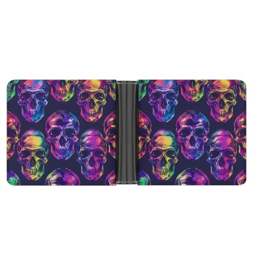 LGBT Rainbow Gay LGBTQ Skull Unisex PU Leather Wallet Slim Bifold Wallet Mini Pocket Purse Card Slots Holder