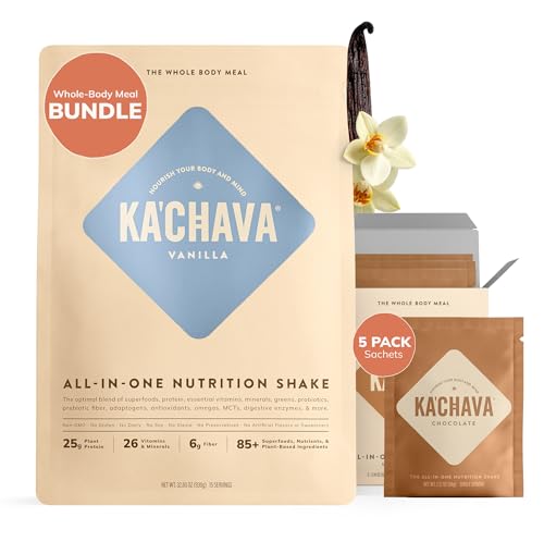 Ka’Chava Whole Body Meal Shake Bundle – Vanilla 2lb Bag + Chocolate Travel Sachets (5 Servings) – Vegan Protein Powder with 85+ Superfoods – Gluten Free Plant-Based Meal Replacement