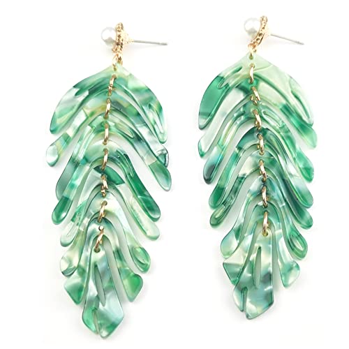 Bg&Wling Palm Leaf Earrings For Women Resin Dangle Earring Tropical Acrylic Drop Bohemian Statement Earrings Fashion Jewelry For Girls (Green) #TOP5