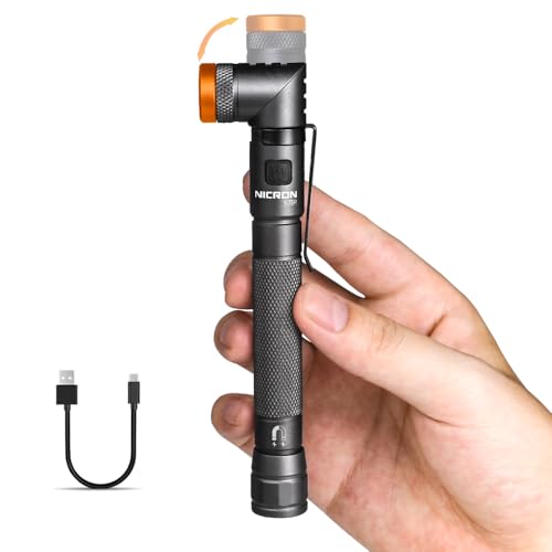 NICRON B73R Pen Flashlights 90 Degree Rotatable Flashlight 300 Lumen 4 Modes with SOS Rechargeable Flashlight, IPX4 Waterproof, Magnetic Light for Work,Repair, Emergency