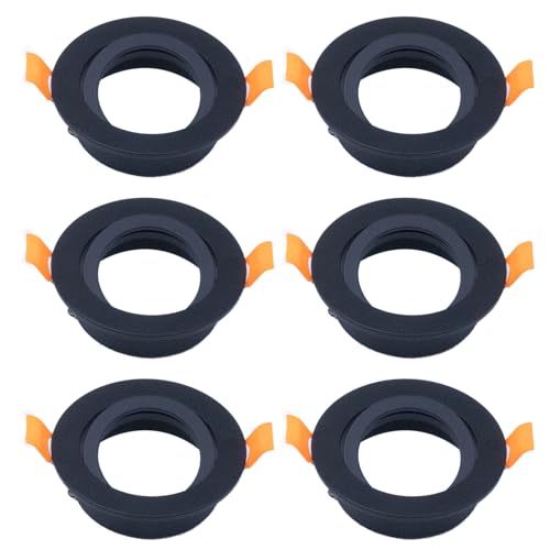 COOINJOY 6X Modern GU10 Downlights for Ceiling, Round Brushed Matt Black Aluminum Frame for Recessed Ceiling Lights, Tilt Swivel Spotlight - External Dimensions: 80mm, Cut-Out Hole Size:68-80 mm