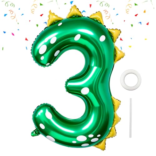 Dinosaur Birthday Decorations 36 Green Dinosaur Number 3 Balloon for 3rd Birthday Party Supplies (3)