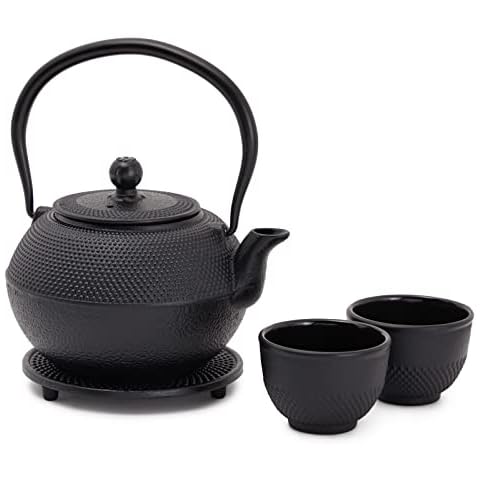 Japanese Cast Iron Teapot Set with Infuser and Cups (1200 ml, Black) Cover