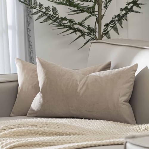 Image of JUSPURBET 12x20 Decorative Velvet Lumbar Throw Pillow Covers Set of 2,Cloud | Modern Soft Cushion Covers with Hidden Zipper for Couch Sofa Bed Living Room Bedroom Home Decor