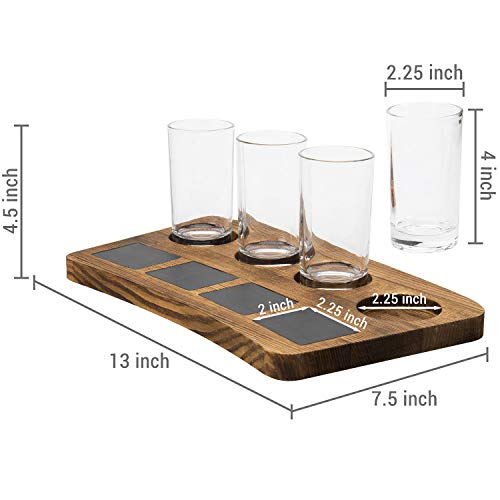 Mygift Beer Flight Board Sampler Set With 4 Tasting Beer Glasses, Brown Wood Serving Tray And Chalkboard Labels, Set Of 2 #TOP4