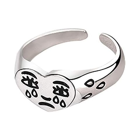 Dtja Broken Heart 925 Sterling Silver Ring for Women Girls Crying Face Statement Expandable Open Finger Ring Adjustable Valentine's Birthday Anniversary Jewelry Gifts for Girl Friend Cover