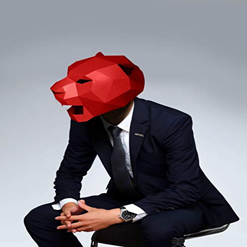 Paper Mask 3D Jaguar Leopard Cosplay DIY Paper Craft Model Halloween Costume Prom Party Gift (RED)