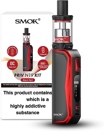 SMOK PRIV N19 Vaping Kit, Sleek, Compact, Powerful, Wide Range Wattage, Long Lasting, Works With Nord Coils, 2mL, E Cig, E Cigarettes, SMOK Vaping, Starter Kit, No Nicotine (Red Black)