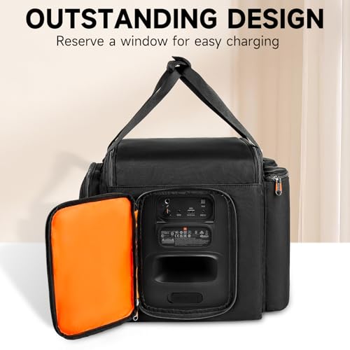 Carrying Case Travel Bag Compatible with JBL Partybox Encore Essential,Portable Speaker Tote Bag fits for Encore with Shoulder Strap & Extra Pockets for Microphone,Charger,Cable,Accessories(Black) - Thumbnail 3
