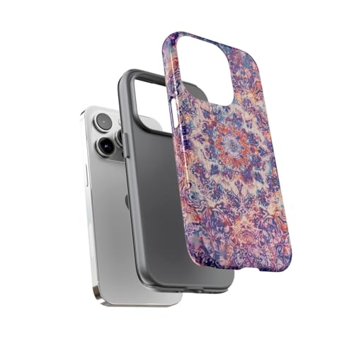 Coque rigide brillante iPhone 14 Pro motif oriental violet de haute précision