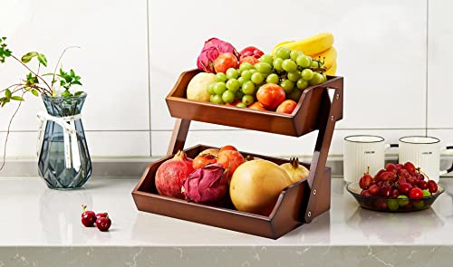 Sushineibor Bamboo Fruit Basket Stand Storage For Kitchen，Large Capacity Home Countertop Standing Wooden Organizer Bread Vegetable Holder Veggies Display Snacks Food Rack (Brown) #TOP2
