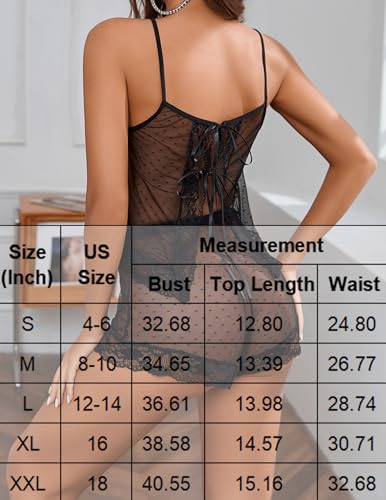 Avidlove Lingerie for Women Sexy Pajamas Sheer Open Front Sleepwear Lace Polka Dot Cami Shorts Set 2 piece4