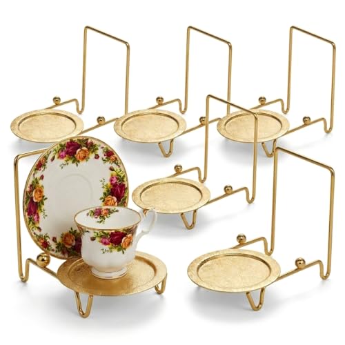 HOHIYA Gold Tea Cup and Saucer Display Stand 6 Cup Holder Rack