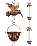 INNOWARMER 8.8ft Rain Chains for Gutters Outside, Rain Catcher Chain with 6 Metal Cups & Hummingbird Decor, Adjustable Hanging Rain Hutter Chain Downspout Substitute for Garden Drainage & Eaves