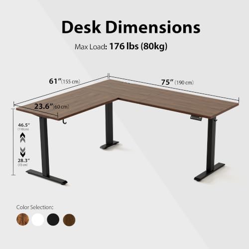 Image of Agilestic L-Shaped Standing Desk Adjustable Height, Electric Corner Standing Desk, Sit Stand Up Desk, 75x61 inch Sit Stand Computer Table, Dark Walnut