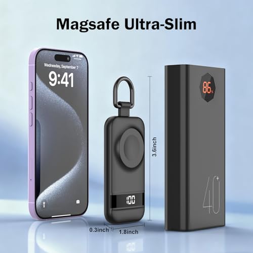 Image of Portable Charger for Apple Watch, 2500mAh & Digital Display - Magnetic Fast Charging iWatch Charger for Apple Watch Series 1-11 /SE1-3 /Ultra 1-3 (Black)