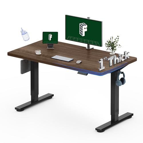 Image of FLEXISPOT 48 inchx24 inch Electric Standing Desk, Black Walnut | One-Piece Desktop, 1 inch Thick Top, Height Adjustable, Stable Steel Frame, Home Office & Multi-Monitor Setup