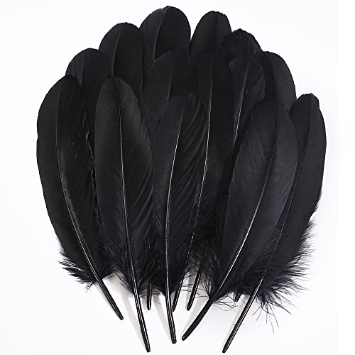 Ballinger Black Craft Feathers Bulk - 120Pcs 6-8 Inch Real Goose Feathers for DIY Halloween Decorations Jewelry Cosplay and Clothing Accessories