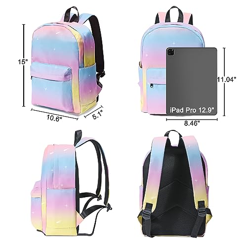 BIGHAS Lightweight Kids Backpack For School Boys and Girls, Preschool Kindergarten, Primary School, Daily Medium Size 3-14 Years Old (Rainbow2)2