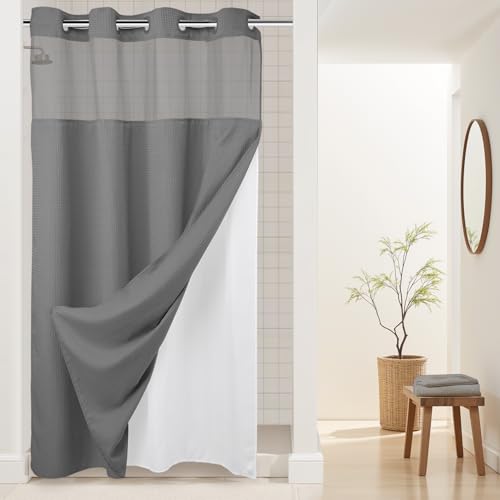 River Dream Dotted Waffle Shower Curtain with Snap-in Liner (54x80) – Hotel Grade