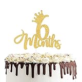 6 Months 1/2 birthday Cake Topper Double Sided Gold Glitter Half Birthday Baby Shower First Birthday...