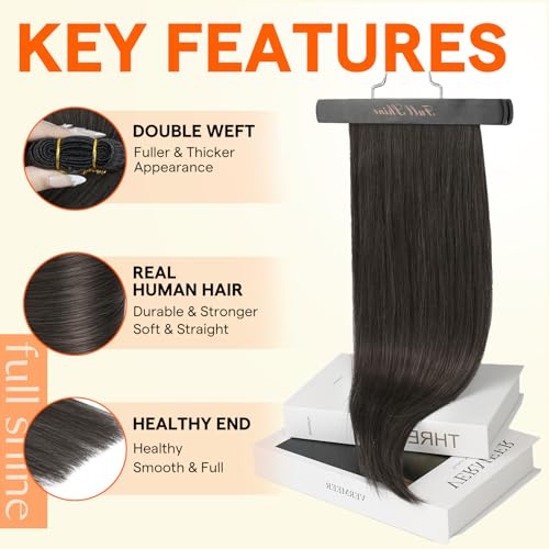 Image of Full Shine Sew In Hair Extensions Real Human Hair Mocha Ash Brown 14 Inch | Mocha Brown With Ash Undertones, Invisible Weft, Sew In Install, Real Human Hair, Add Length For Daily Wear, Seamless Blend