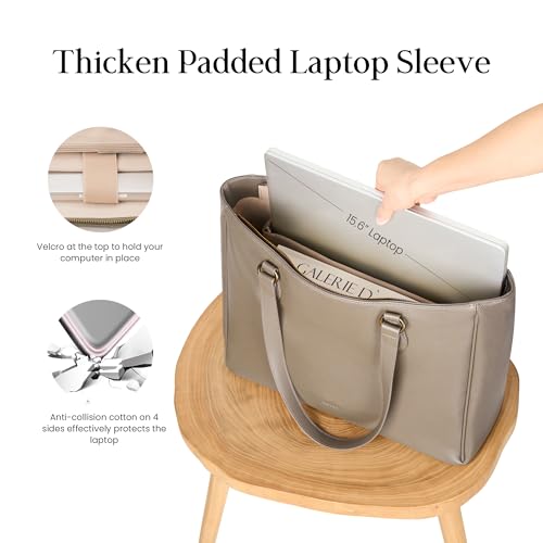 Image of befen Genuine Leather Tote Bag for Women Work, Womens Laptop Purse Bags Shoulder Satchel Handbags with 15.6 inch Compartment