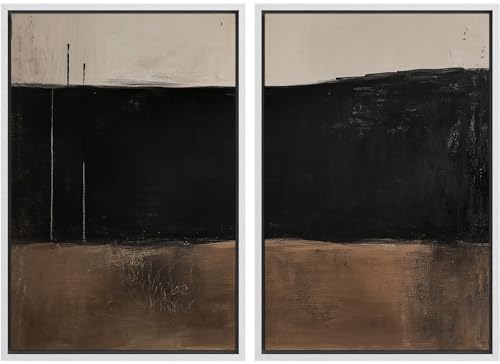 SIGNLEADER Framed Canvas Print Wall Art Set Dark Neutral Abstract Color Block Illustrations Modern Relax/Calm Multicolor for Living Room, Bedroom, Office - 24"x36"x2 White
