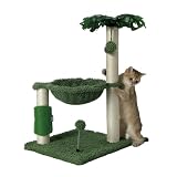 MECOOL Small Cat Tree Tower Scratching Post with Hammock for Indoor Kittens and Small Cats up to 7lb,Self-Massage Bursh Hanging Ball Toys,Monstera deliciosa Green
