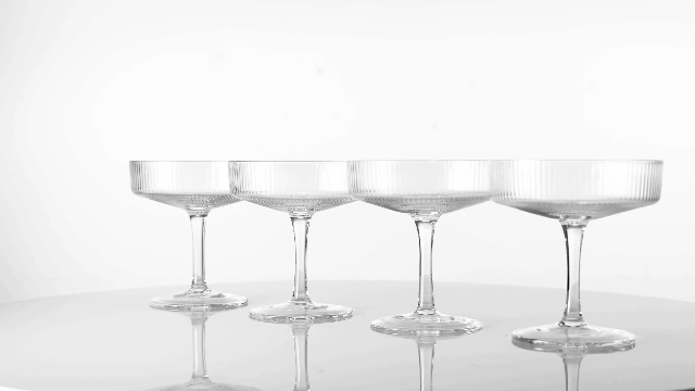 Set Of 6 Vintage Ribbed Martini Coupe Glasses - 7oz Colored Crystal Cocktail Glasses, Art Deco Style
