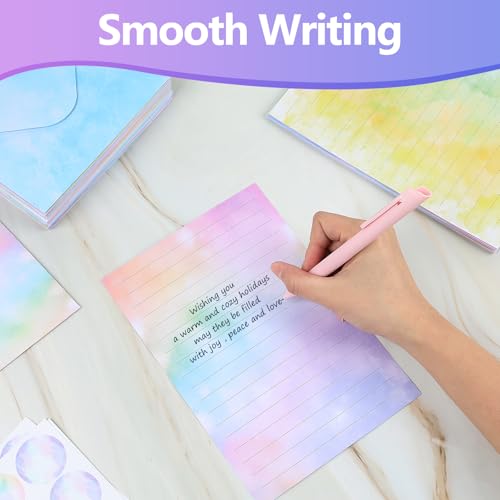 Aquarell Briefpapier mit Umschlag 160 Stück, 50 Stück Briefumschläge C6 mit 50 Liniert Briefpapier A5 & 60 Runde Sticker, Schönes Briefumschläge Set für Liebesbriefe, Geburtstag & Dankeskarten
