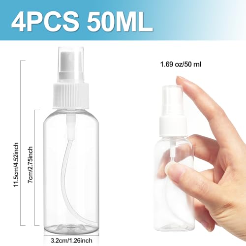 Redamancy 4 X 50ml Sprühflasche Klein, Kosmetische Nebelflasche Zerstäuber, Transparente Leer Feinen Nebel, Reise Zerstäuber Mini, für Parfüms, Wasser Alkohol